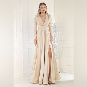 May Queen Formal Dress MQ1835 Elegant Nude/Cream Evening Gown‎